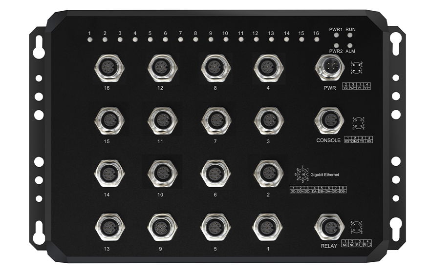 飞畅科技-M12 IP68防护 管理型16路千兆电交换机