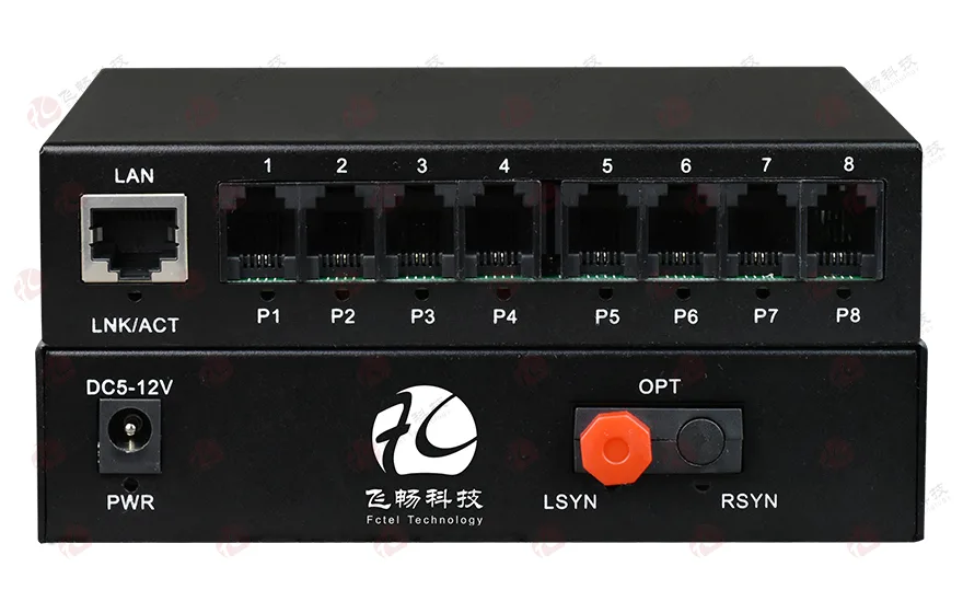 8路电话（RJ11）+1路百兆以太网 电话光端机