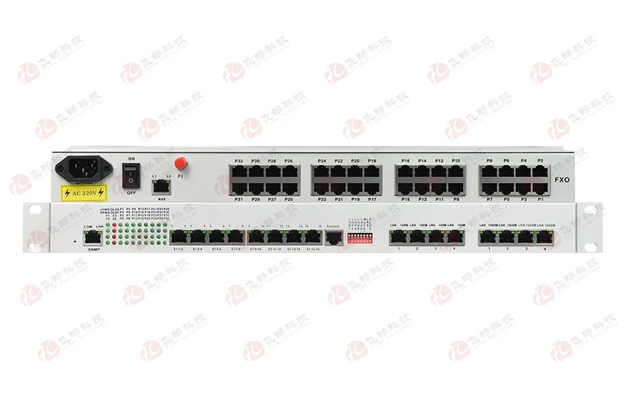 32路电话+16E1+4FE+4GE+2路数据+SNMP+console（19英寸，物理隔离）电话光端机