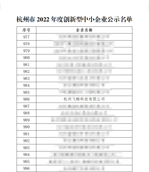 飞畅科技获2022年度创新型中小企业称号！