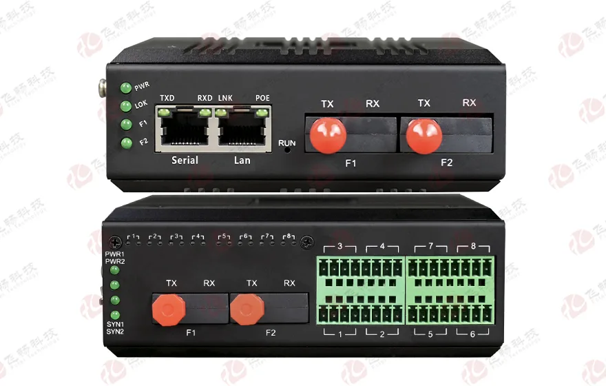 工业轨式16路DI/DO/AI/AO开关量模拟量光纤自愈环网ModBus RTU&TCP采集器