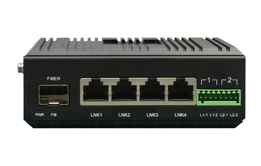 飞畅科技-工业轨式2路串口／4路开关量+4路千兆电 光端机