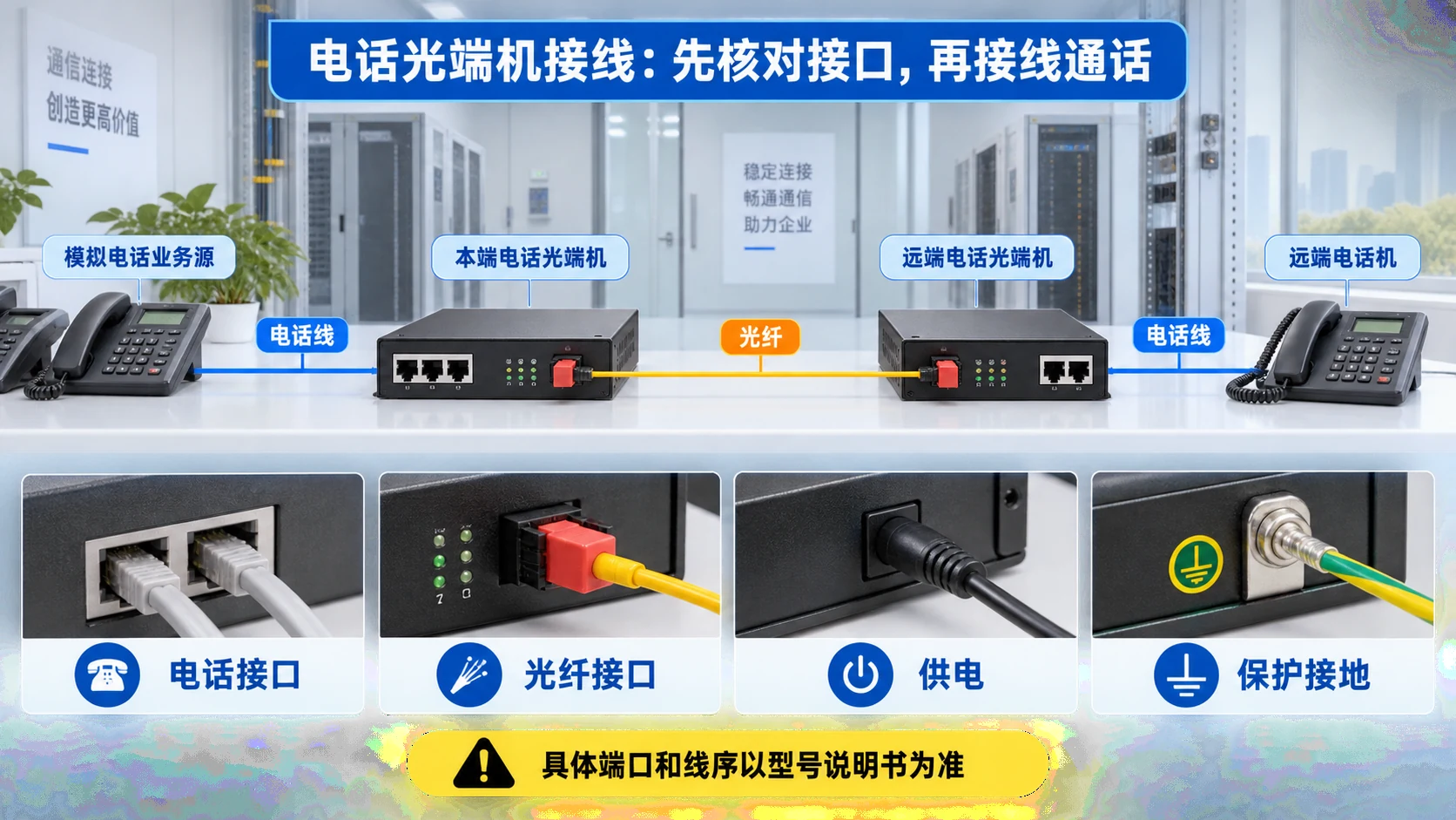 电话光端机两端接线总览