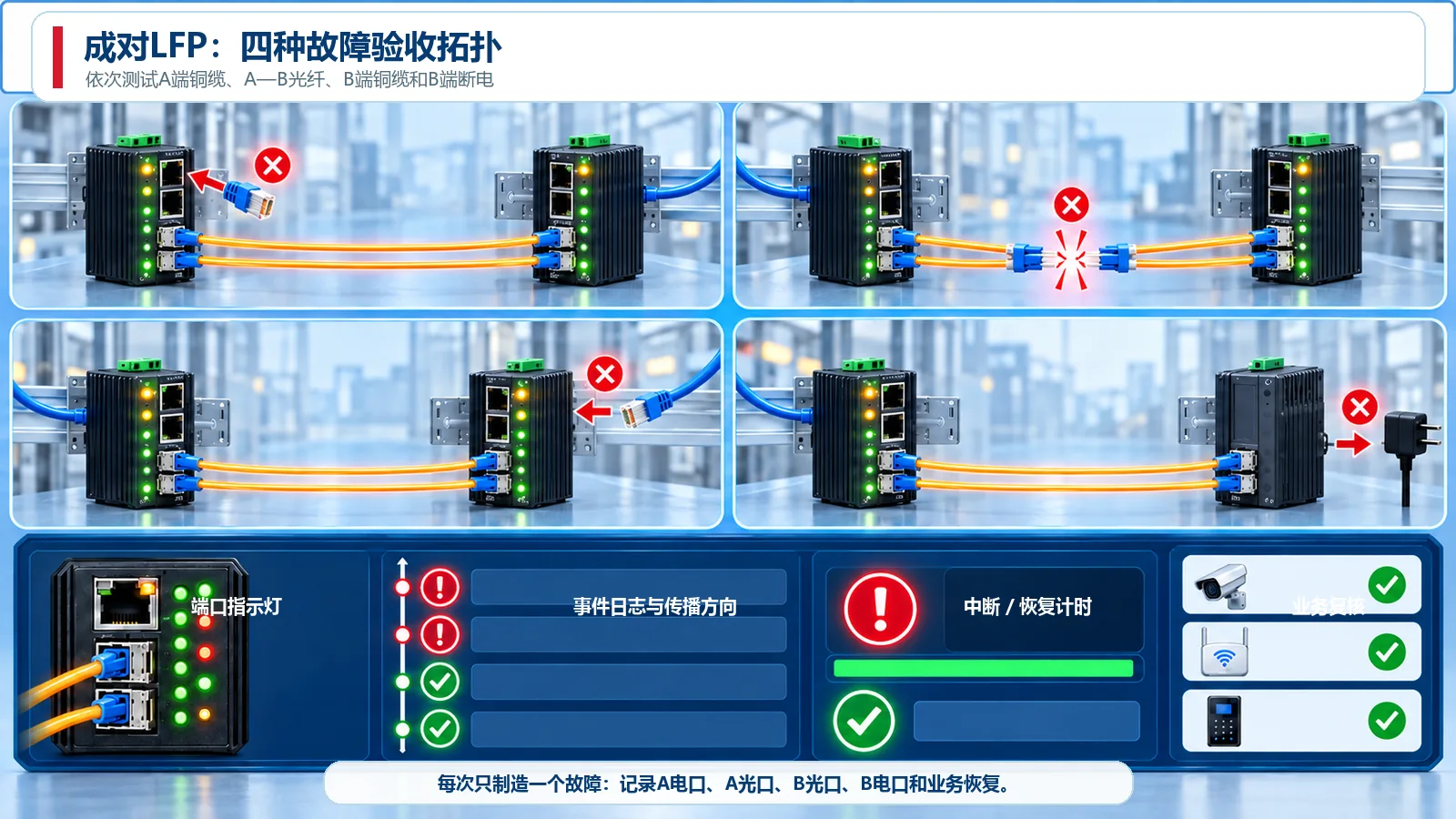 成对工业光纤收发器LFP双向故障验收矩阵
