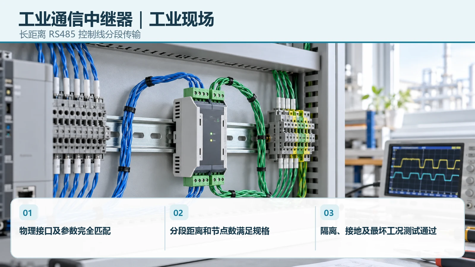 工业通信中继器在长距离 RS485 控制线分段传输中的设备、布线与现场选型要点