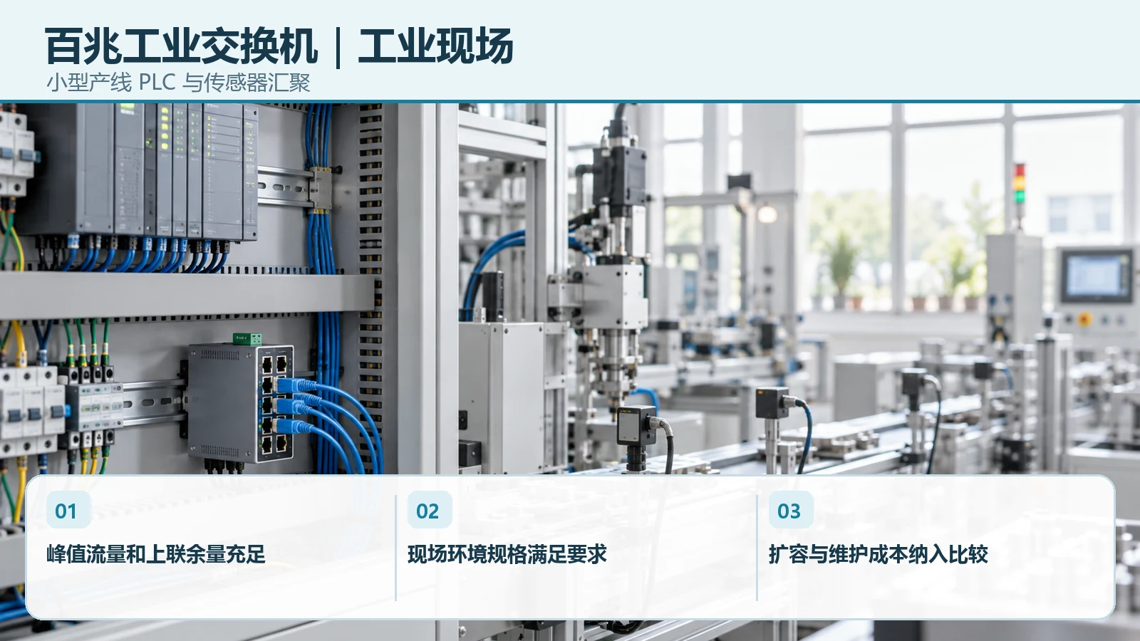 百兆工业交换机在小型产线 PLC 与传感器汇聚中的设备、布线与现场选型要点