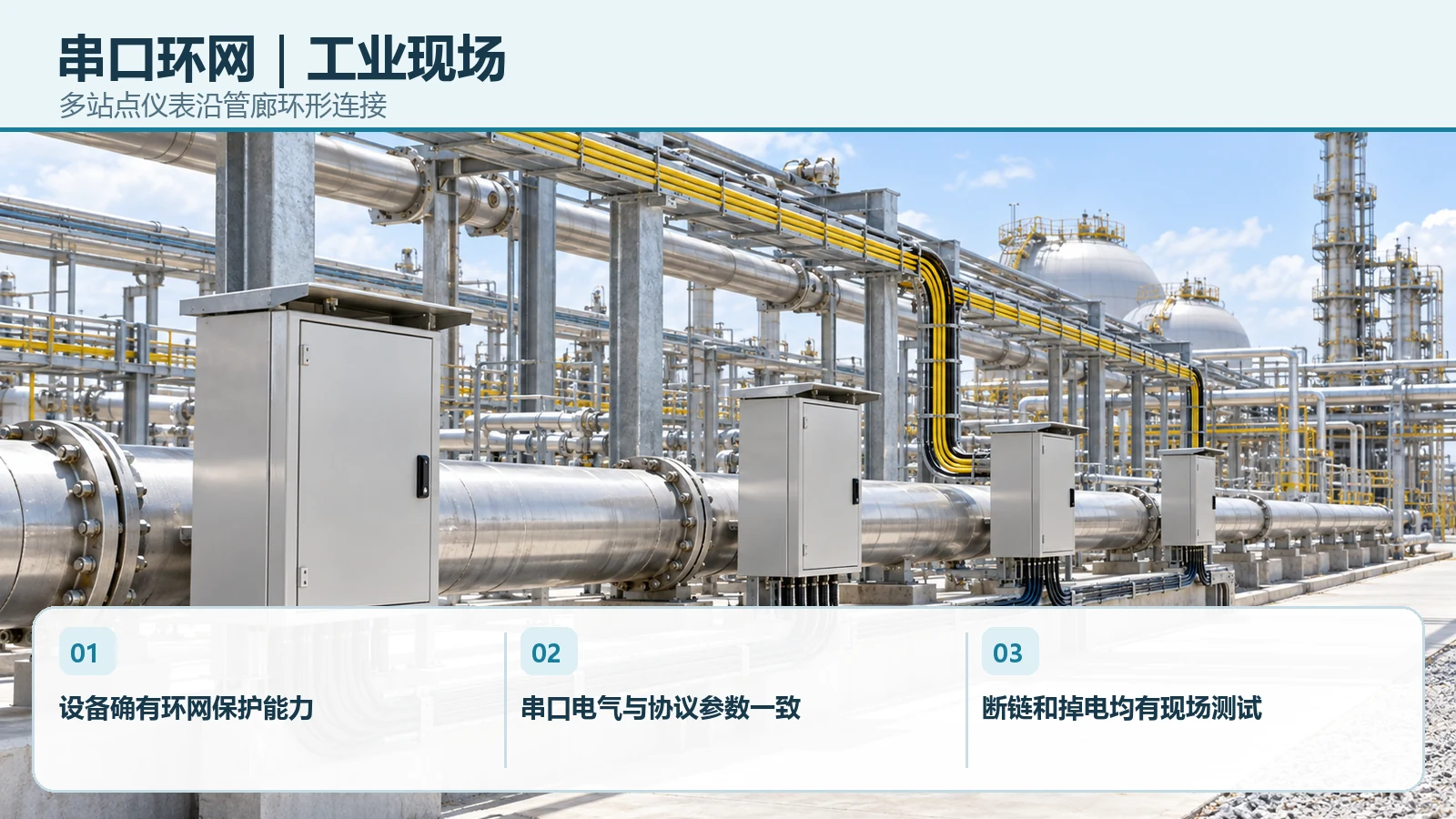 串口环网在多站点仪表沿管廊环形连接中的设备、布线与现场选型要点